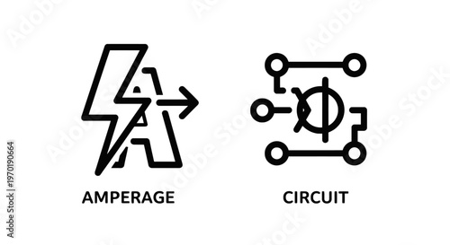 Electrical amperage and circuit diagram symbols for electronic devices with electrical engineering with a letter with line art with white background