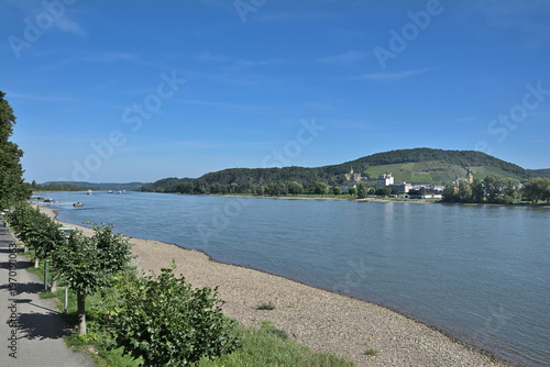 View from the spa town of Bad Breisig across the Rhine River to the spa town of Bad Honningen,upper middle Rhine Valley,Germany