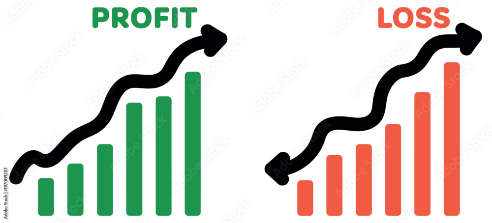 Εκτύπωση καμβά Graphs with increasing and decreasing columns and up down arrows economics conce
