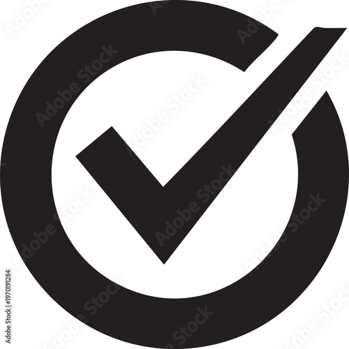 Checkmark, tick, verified symbol, approval icon, black vector graphic