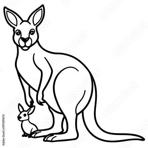 A kangaroo stand and a baby siting his pocket line art.