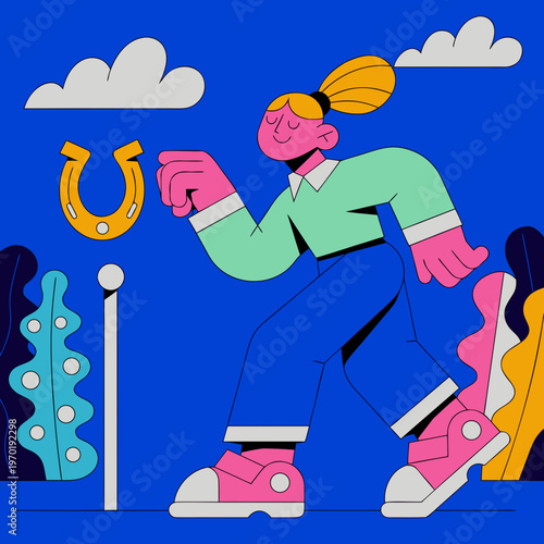 Experience the thrill of victory with a perfectly thrown horseshoe ringing the stake during a fun outdoor game, capturing the essence of summer fun and ... See More
