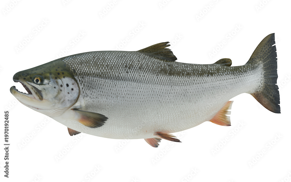 Obraz premium Salmon fish isolated on a transparent background silver gray orange