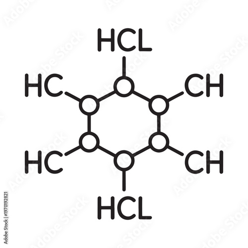 Hexachlorobenzene molecular structure diagram with carbon and chlorine atoms