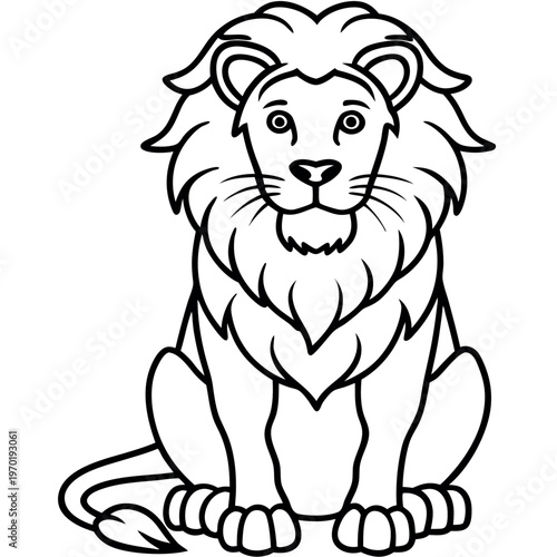 A lion stand proudly-and-a crown on head line-art  
