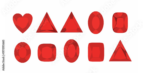 Cartoon red ruby crystals collection flat vector illustration isolated