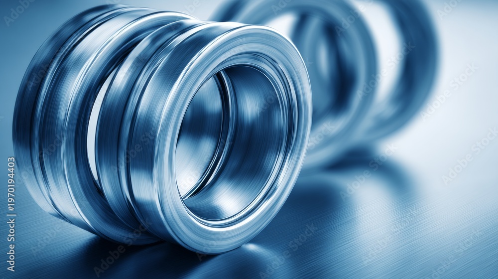 Fototapeta premium Metallic Blue Rings with Smooth Texture on Industrial Background