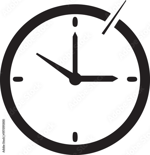 Broken Clock, Damaged Time, Vector Clock Face, Black and White