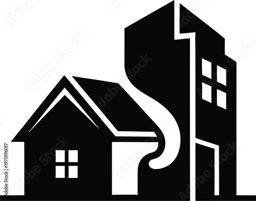 Real Estate Business Icon with Home and Urban Building