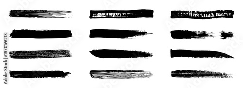 Marker brush stroke lines set. Hand drawn ink and marker strokes. Rough textured marker lines with textured edges. Design elements for emphasizing text, decorative accent.