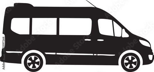 Black van silhouette, vehicle icon, minivan graphic, transportation symbol