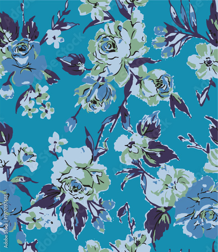 Big flowers pattern, upscale floral pattern. graphical textures floral, trendy colors pattern , flowers background with leaves. vector illustration.