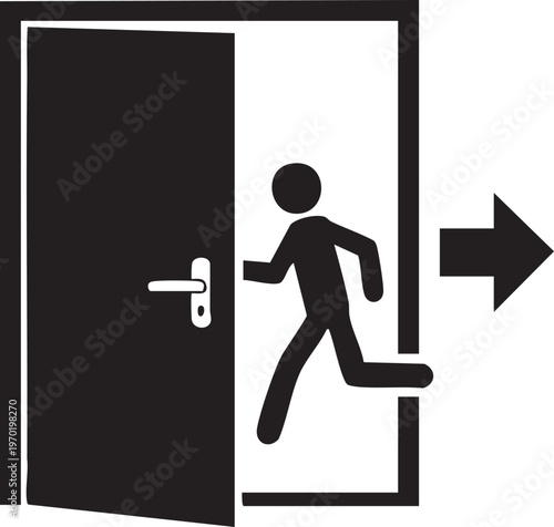 Emergency exit, running man icon, door symbol, evacuation sign, safety vector