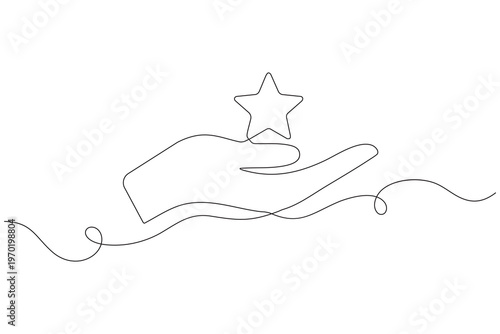Raised hand concept, continuous one line drawing, minimal outline, isolated, simple illustration