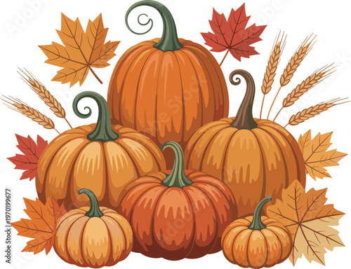 Poster with pumpkins perfect for thanksgiving harvest autumn greetings and fall designs vector on white background.