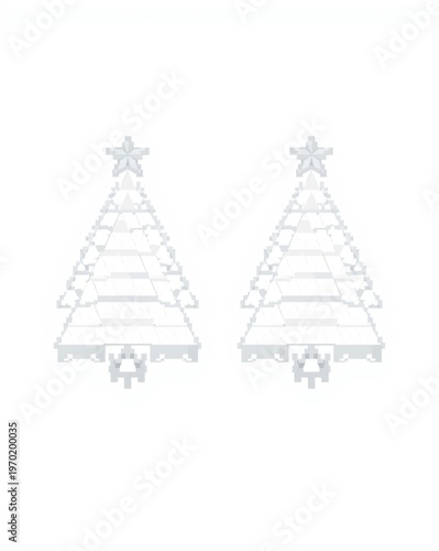 A minimalist pair of pixel art christmas tree icons isolated on a solid white background design isolated on white background