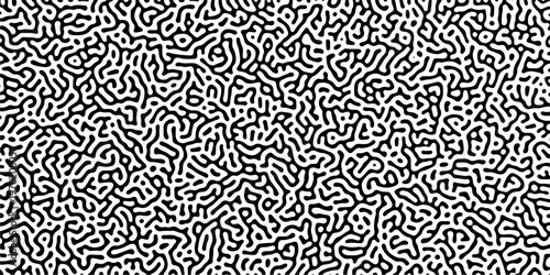 Abstract truing organic wallpaper Turing reaction diffusion monochrome seamless pattern with chaotic motion. Generative algorithm psychedelic background. Reaction-diffusion or truing pattern formation