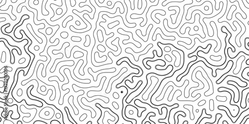 Abstract truing organic wallpaper Turing reaction diffusion monochrome seamless pattern with chaotic motion. Generative algorithm psychedelic background. Reaction-diffusion or truing pattern formation