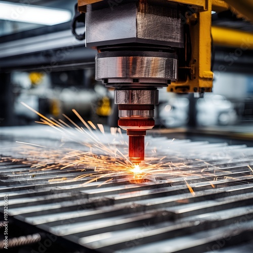 CNC Laser cutting of metal, modern industrial technology.