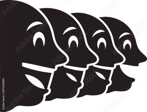 Black comedy masks, theater faces, emotive expressions, vector illustrations, drama characters