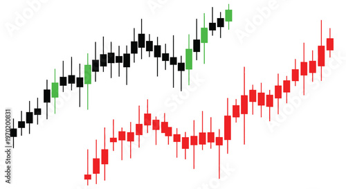 Financial chart displaying candlestick patterns and a downward trend silhouette