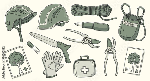 Military and survival gear collection isolated on transparent background tactical equipment and tools for outdoor adventures