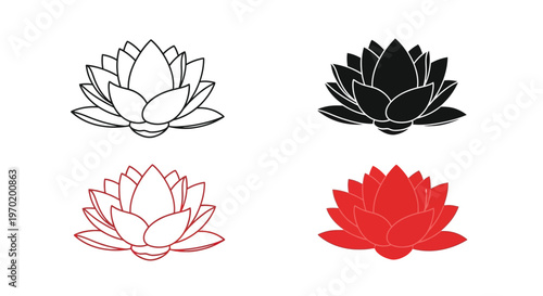 Four lotus flowers in varying colors a striking silhouette