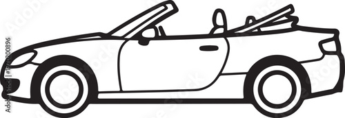 A simple black and white line drawing of a convertible car in profile view