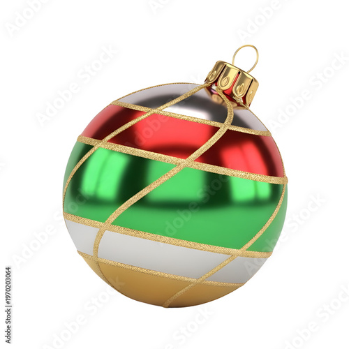 United Arab Emirates flag Christmas ornament, shiny spherical decoration, gold lines, national symbol, holiday decor