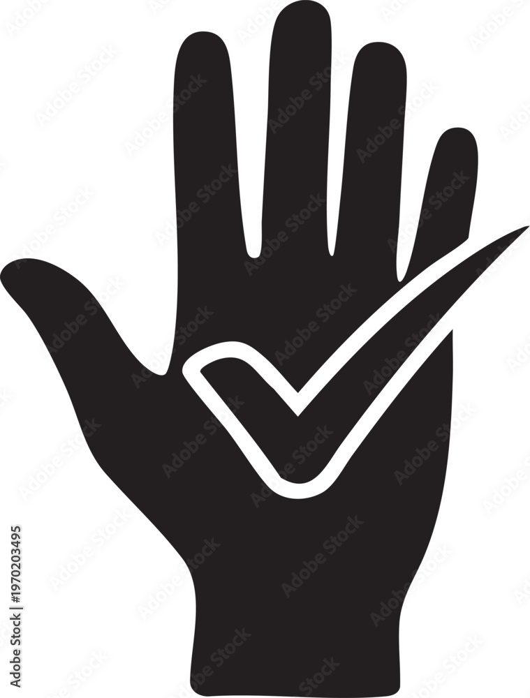 Obraz premium Hand, palm, checkmark, approval, icon, vector, black, white