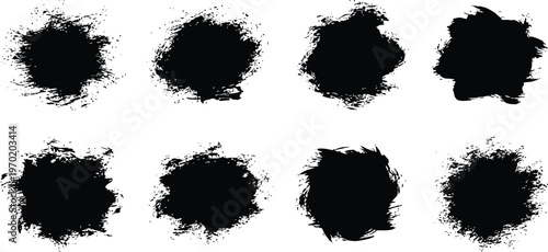Collection of eight abstract black brushstroke textures on a white background