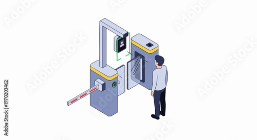 Isometric Biometric Facial Recognition Security Gate for Access Control and Identity Verification