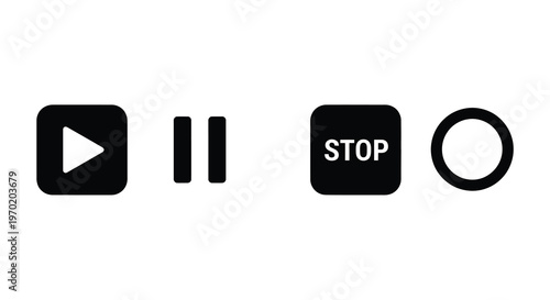 Black media control buttons play pause stop and record silhouette