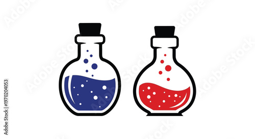Two glass bottles with colorful liquid a striking silhouette