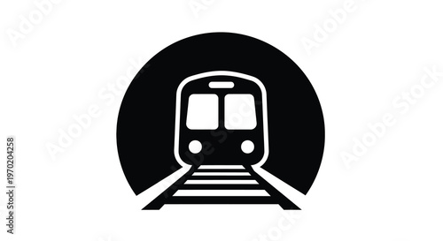 Subway train emerging from a dark tunnel bold graphic silhouette