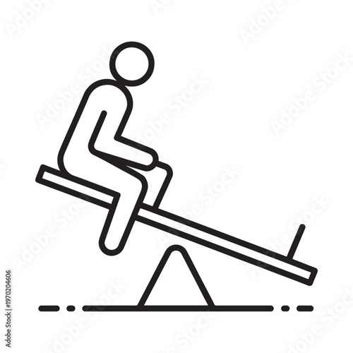 Simple line drawing depicting a person enjoying a seesaw