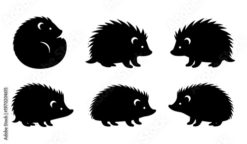 Porcupine and Hedgehog Silhouette Sticker Style Vector Set for Clipart and Printable Design