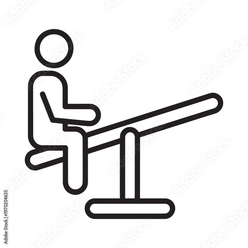 Simple line drawing depicting a person sitting on a seesaw