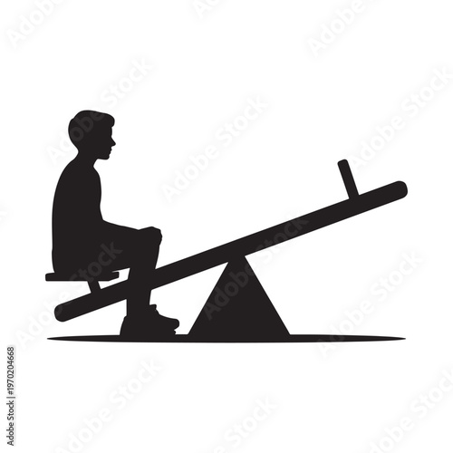 Silhouette of a boy sitting on a seesaw in a simple design