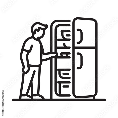 Man interacting with a vending machine displaying eastern characters