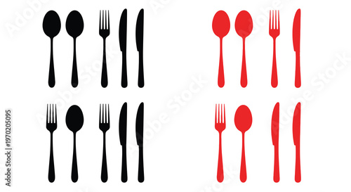 Cutlery arrangement with black and red silhouettes