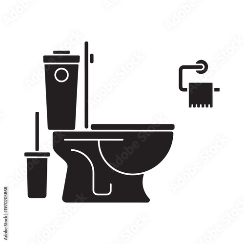 Simple black silhouette of a toilet towel rack and cleaning brush