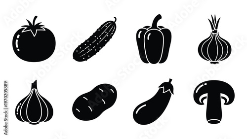 A collection of various vegetables presented in a stark black and white graphic design a striking silhouette high quality professional detailed