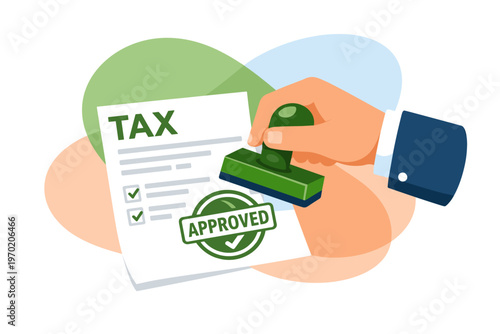 Hand stamping approved on tax document with checkmarks.