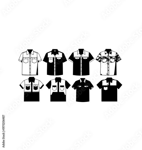 Short sleeve work shirts collection vector with multiple uniform variations and customizable design options