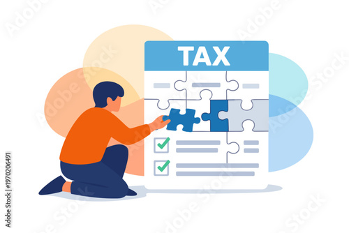Person completing tax puzzle with checklist.