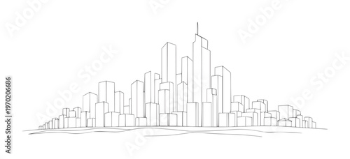 Minimalist line of a dense city skyline with varying building heights buildings architecture