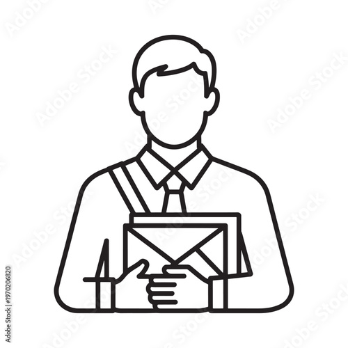 Line drawing of a businessman holding a document or folder