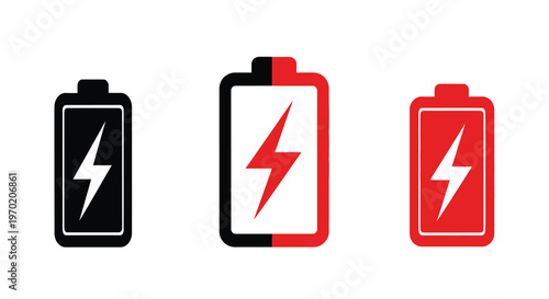 Three battery icons showing decreasing charge a bold silhouette