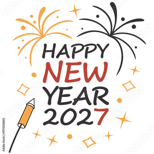 Happy New Year 2027 with firework and star decorations